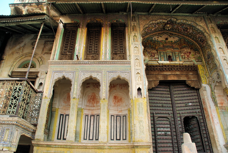 religion, door, paintings, the past, architectural column, building exterior, craft, window, Mandawa, travel destinations, low angle view, day, Rajastan