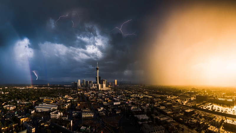 sunset, storm, nature, thunderstorm, photo, architecture, cloud - sky, Las Vegas, lightning, skyscraper, sky, no people, office building exterior, built structure