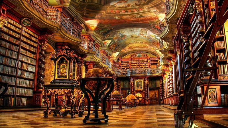 architecture, Klementinum, Czech Republic, library, Prague, 1080P, building