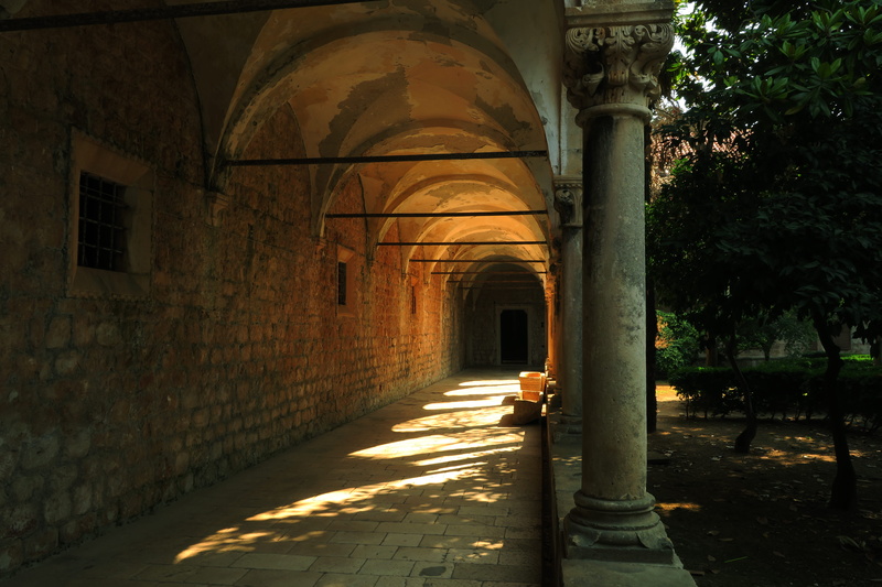 shadow, building exterior, the past, day, sunlight, architecture, direction, pillar, built structure, long, old, arch, empty, dubrovnik, light, benedictine monastery of st mary