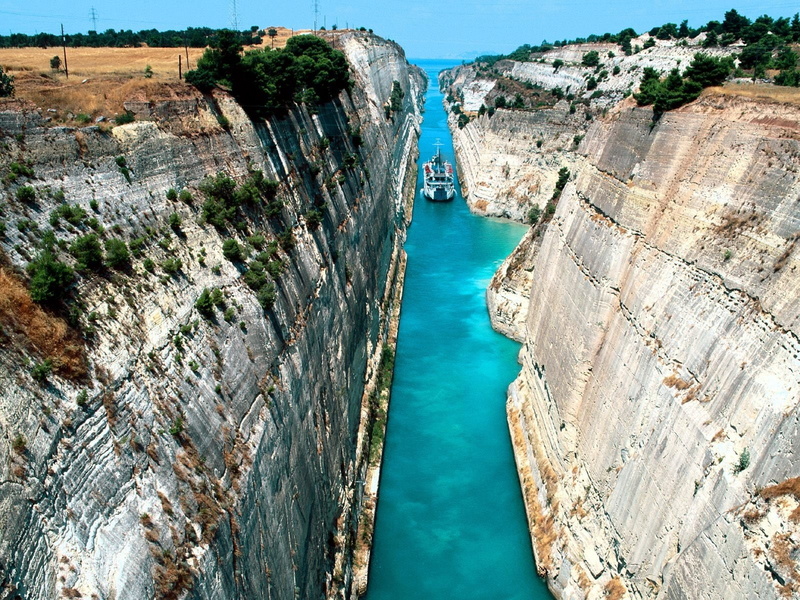 Water, Canal, Greece, Corinth Canal, Man Made, 720P