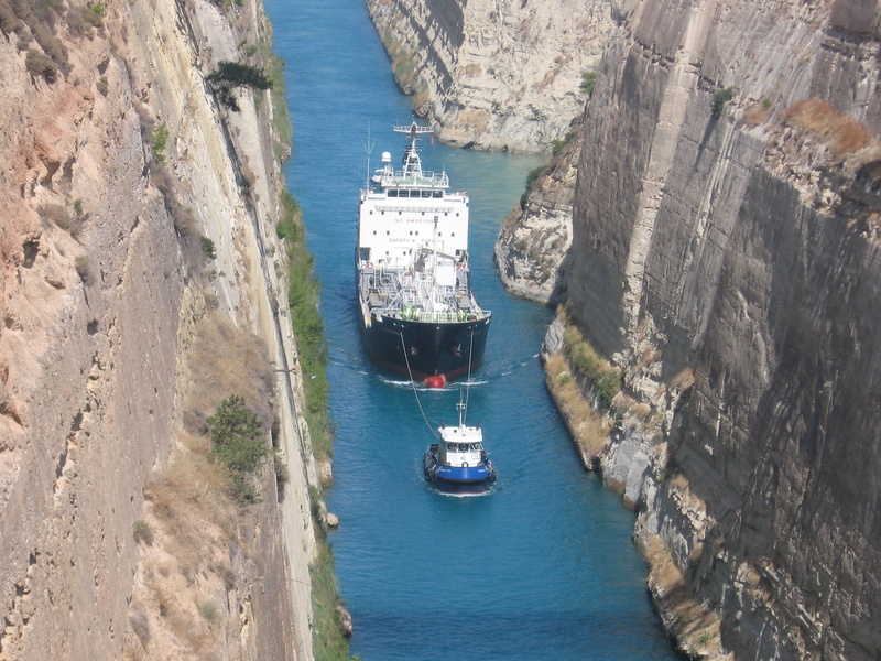 1080P, motion, day, rock, shipping, high angle view, outdoors, aerial View, nautical Vessel, water, travel, corinth canal, industry, rock - object, tight