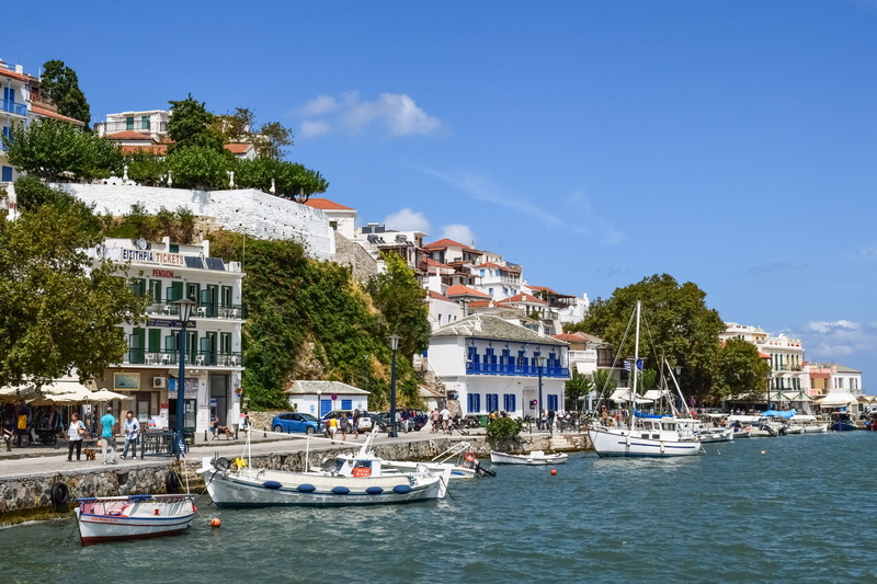 plant, luxury, port, building, mediterranean, built structure, boats, greek, residential district, mode of transportation, architecture, city, day, outdoors