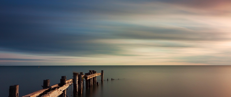 scenics - nature, idyllic, tranquil scene, groyne, wooden post, horizon, sky, long exposure, reflection, sunset, outdoors, beauty in nature, sea, nature