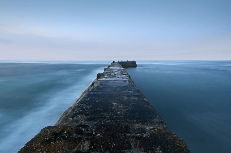 diminishing perspective, 1080P, long, sea, beach, idyllic, pier, tranquility, rock - object, outdoors, tranquil scene, landscape, beauty in nature, groyne