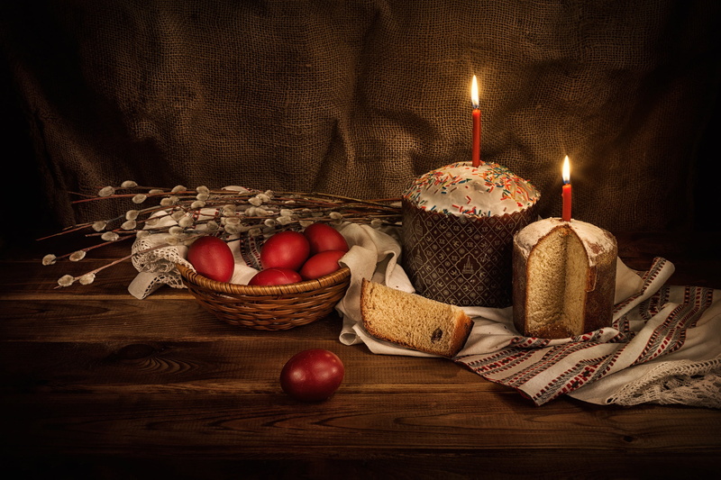 Verba, eggs, towel, 1080P, Easter, branches, cakes, candles