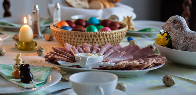 bowl, crockery, celebration, table, holiday, cucumber, families, sliced, food and drink, festival, sausage, easter egg, dessert, easter cake, egg, easter breakfast