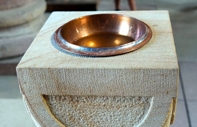 wood - material, high angle view, indoors, 4K, silver colored, shape, gold colored, christian, no people, holy water boiler, close-up, geometric shape