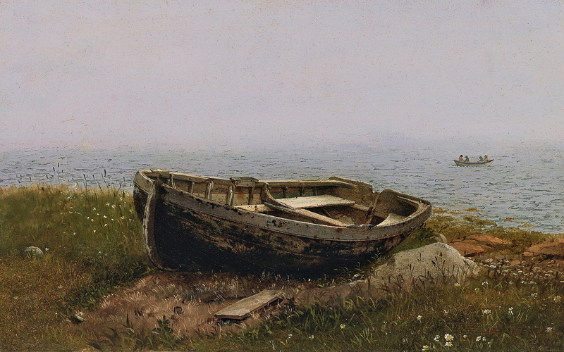 old, obsolete, deterioration, Frederic Edwin Church, damaged, picture, decline, no people, run-down, sea, wooden, ruined, boat, fishing boat, transportation