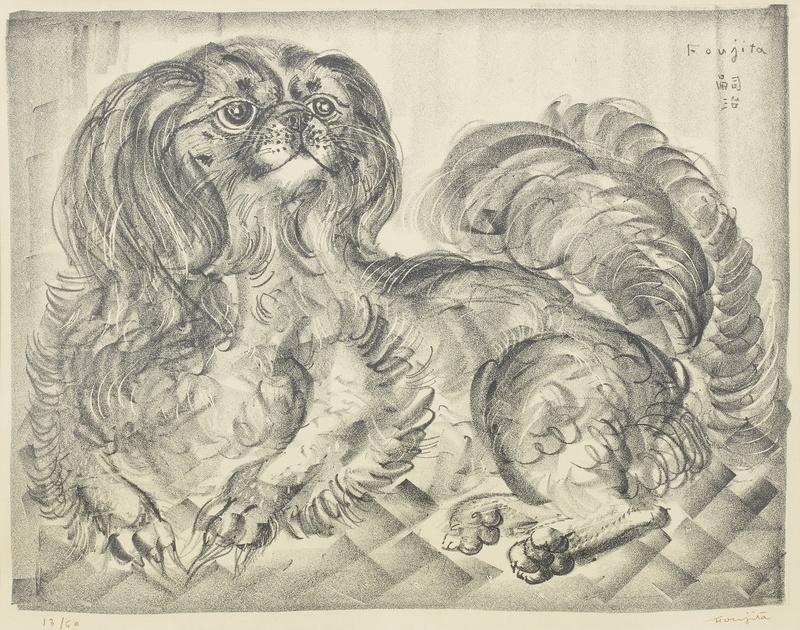 2K, dog, engraving, Fujita, lithograph, Little pikines, Tsuguharu
