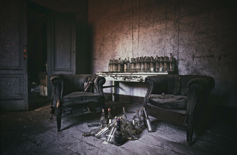 old, 1080P, dark, bottles, chair, ruin