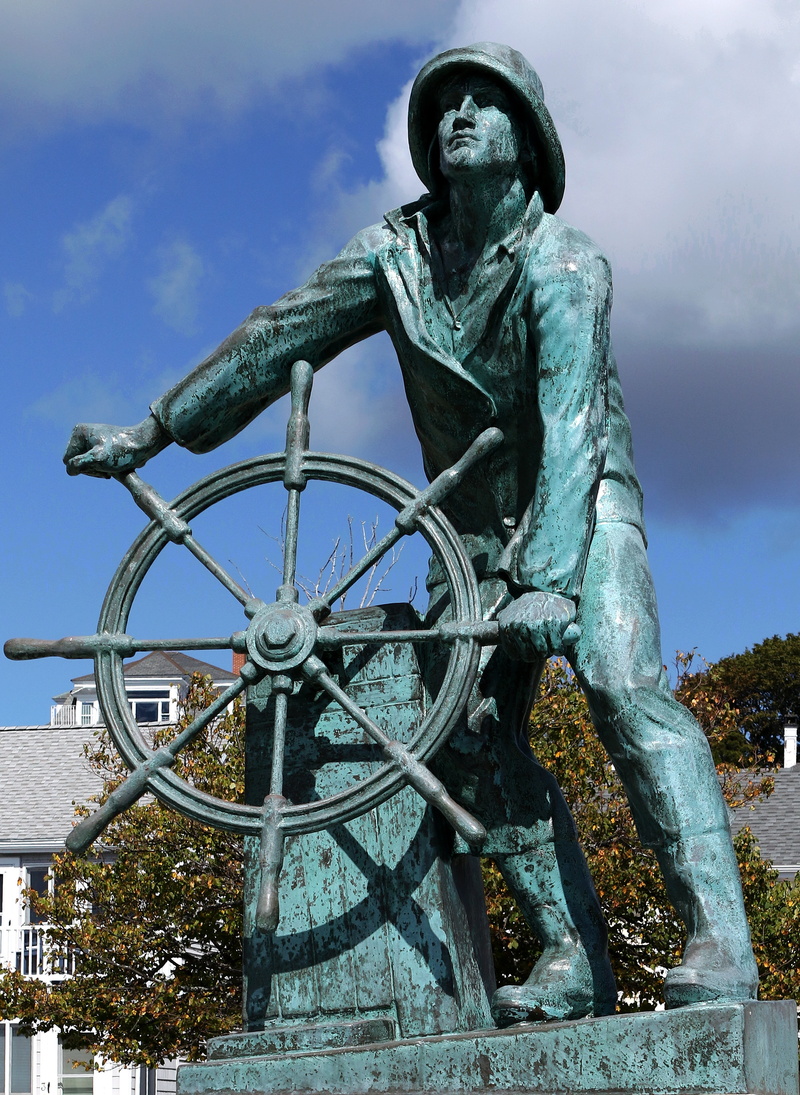 day, cloud - sky, bronze, 4K, fishing, wheel, memorial, sky, art and craft, representation, outdoors, human representation, low angle view, creativity