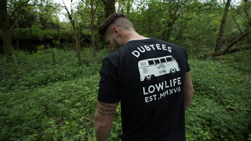 bay window, western script, land, forest, gloucester, day, woodland, rear view, growth, message, vw, tree, splitty, dubtees clothing, photography, dubtees
