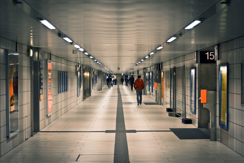 human, ceiling, flooring, central station, way, lighting equipment, travellers, cold, subway, people, indoors, architecture, built structure, hell, public transportation