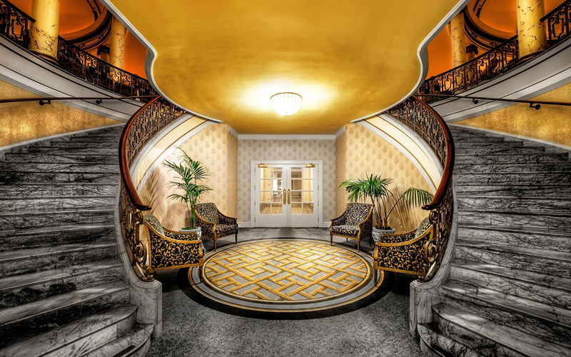 lighting, stairs, chairs, hall, interior, doors, columns, marble, 2K, carpet