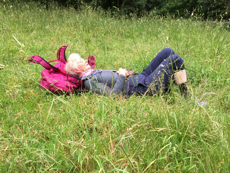 casual clothing, people, day, men, santiago de compostela, field, land, pink color, spain, hiking, grass, resting, nature, child, leisure activity, lying on back