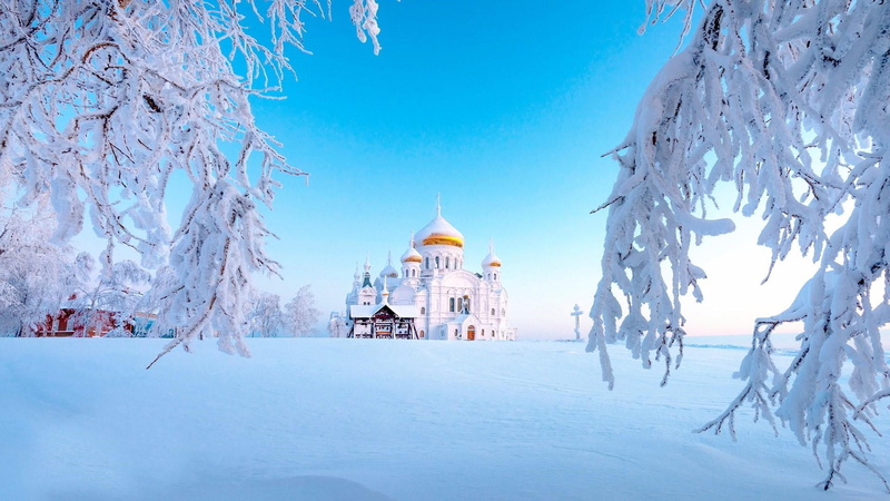 religion, building, arctic, tree, freezing, belogorsky monastery, architecture, ural, building exterior, cold temperature, frost, winter, belaya gora, spirituality