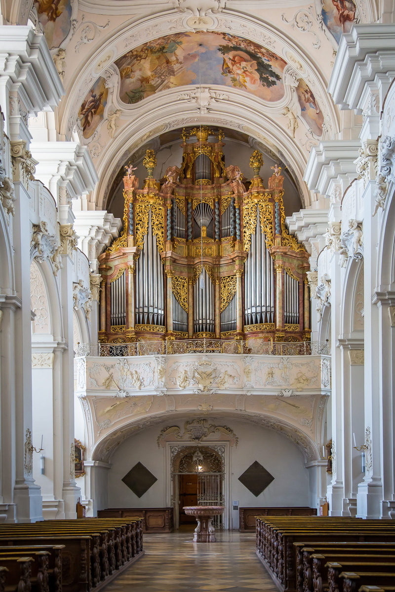 organ, arch, belief, religion, 5K, monastery church, building, ceiling, spirituality, benedictine monastery, ornate, Niederalteich, low angle view, travel destinations