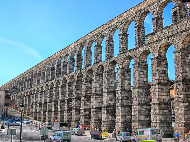 ancient, historic, clear sky, sky, archaeology, vehicles, city, travel Destinations, old, old Ruin, 1080P, Segovia, columns, aquaduct, history, amphitheater