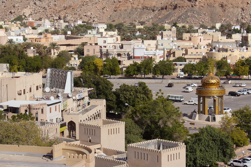 2K, no people, scenic, outdoors, residential district, middle east, built structure, travel, nizwa, scenery, high angle view, town, mountain, nature, building exterior