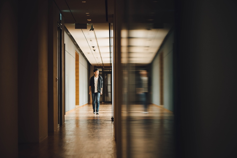 reflection, floor, brown, walking, architecture, concrete, teen, one person, illuminated, blur, flooring, corridor, near, real people, adult, men, motion