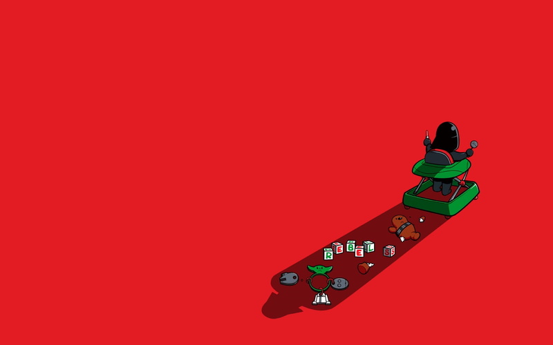 minimalism, red background, humor, Star Wars, 720P