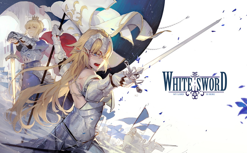 Saber (Fate Series), Excalibur, Fate Series, Armor, Blonde, Long Hair, Artoria Pendragon, Sword, Blue Eyes, Fate/Grand Order, 1080P, Flag, Headpiece, Jeanne dArc (Fate Series)