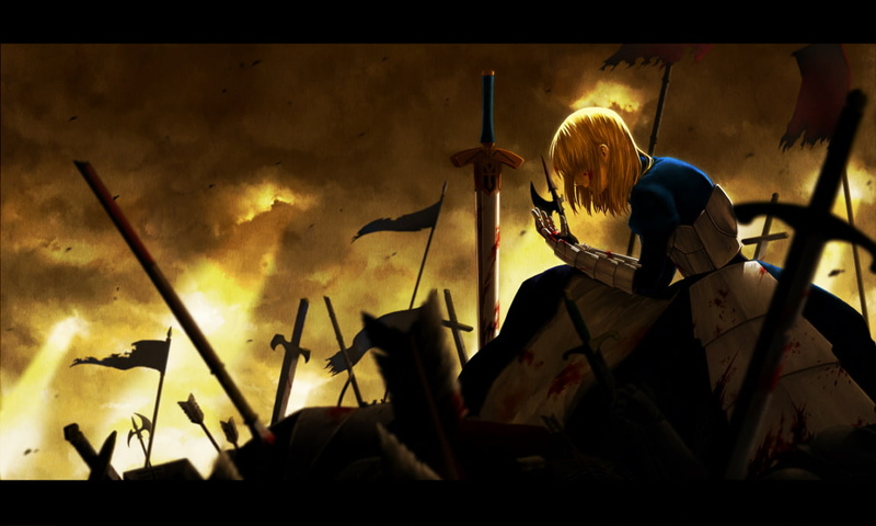 stay, anime, hd, hair, fate, nir, zero, armor, blood, saber, sword, night, weapon, evol, excalibur, 480P, blonde, vixip, art