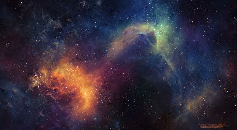 nebula, multi colored, night, no people, excalibur, red, dust, blue, scenics - nature, green, glowing, star, painting, art, mystery, star field