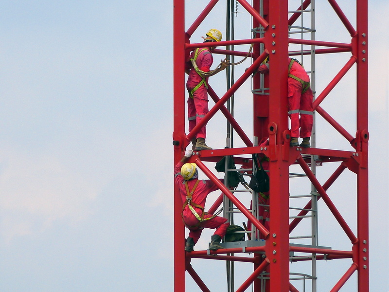 heavy equipment, built structure, red, housing, tower, no people, construction, crane, building, construction site, coveralls, helmet, building site, protection