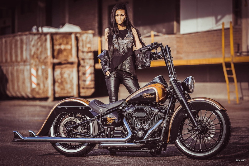 Thunderbike Customs, Girls and Motorcycles, Woman, 1080P, Harley-Davidson, Custom Motorcycle, Motorcycles