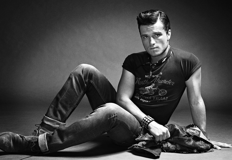 one person, depression - sadness, lifestyles, tank top, males, actor, casual clothing, sitting, indoors, young men, photoshoot, jeans, portrait, black and white