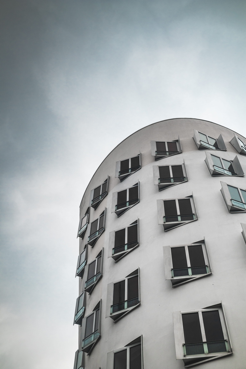 urban, window shade, building, white, window, glass - material, photography, outdoors, home decor, 5K, moody, dusk, built structure, frank gehry buildings