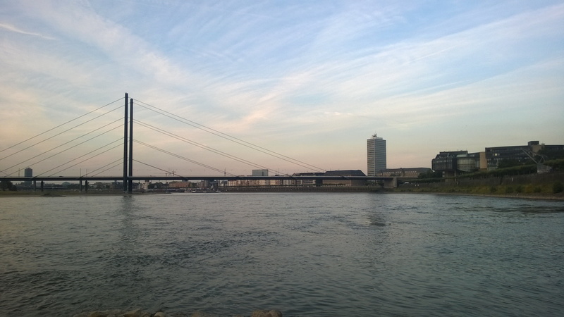 transmission tower, river landscape, waterfront, outdoors, river, rhine meadow, port, sunset, building, cityscape, germany, nature, transportation, bay