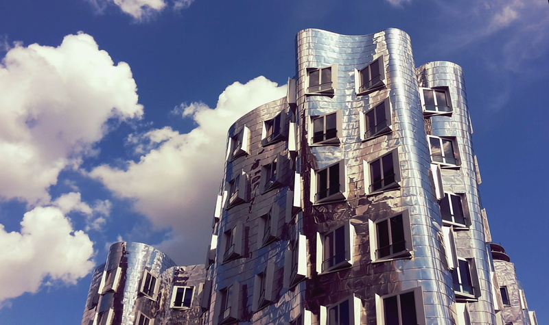window, gehry, outdoors, history, apartment, the past, photo, sky, gray, time, nature, cloud - sky, düsseldorf, tower, skyscraper, city, germany, day, building