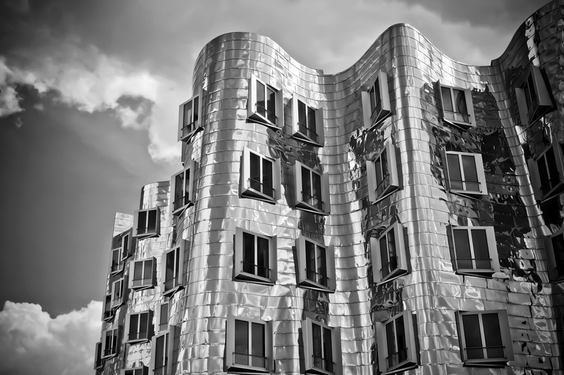 city, built structure, outdoors, nature, gehry, home, düsseldorf, architecture, glass, gehry architecture, day, building, lichtspiel, sky, building exterior