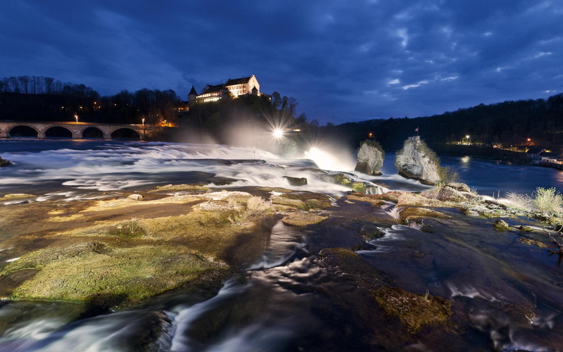 nature, waterfalls, twilight, beautiful, rhine, falls, nature and landscapes, switzerland, 1080P