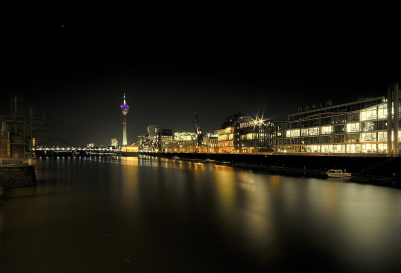 night, pier, river, rhine tower, travel destinations, dri, nature, 4K, no people, transportation, reflection, built structure, harbour area, copy space