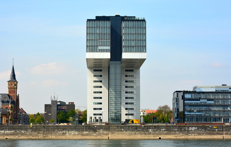 financial district, no people, skyscraper, urban skyline, apartment, modern architecture, building exterior, rhine river, modern, 5K, germany, kölner building
