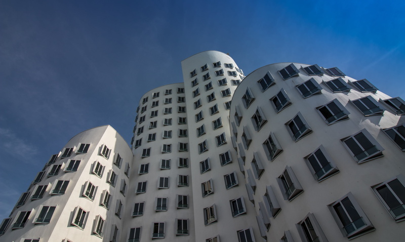 harbour area, media harbour, düsseldorf, nature, architecture, sky, outdoors, built structure, tall - high, port, tower, travel destinations, office building exterior