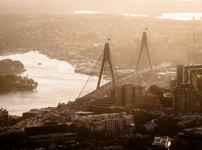 Oceania, Light, Sydney, Haze, 4K, sydneytowereye, Australia, Tower, newsouthwales, sydneytower, anzacbridge, Harbour, Water, anzac, wales, Bridge, South