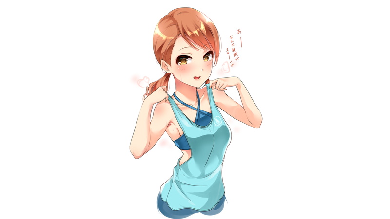 4K, minimalism, redhead, tank top, Murabito Toufuten, 2D, illustration, pigtails, drawing, digital art, fan art, portrait, anime girls, looking at viewer