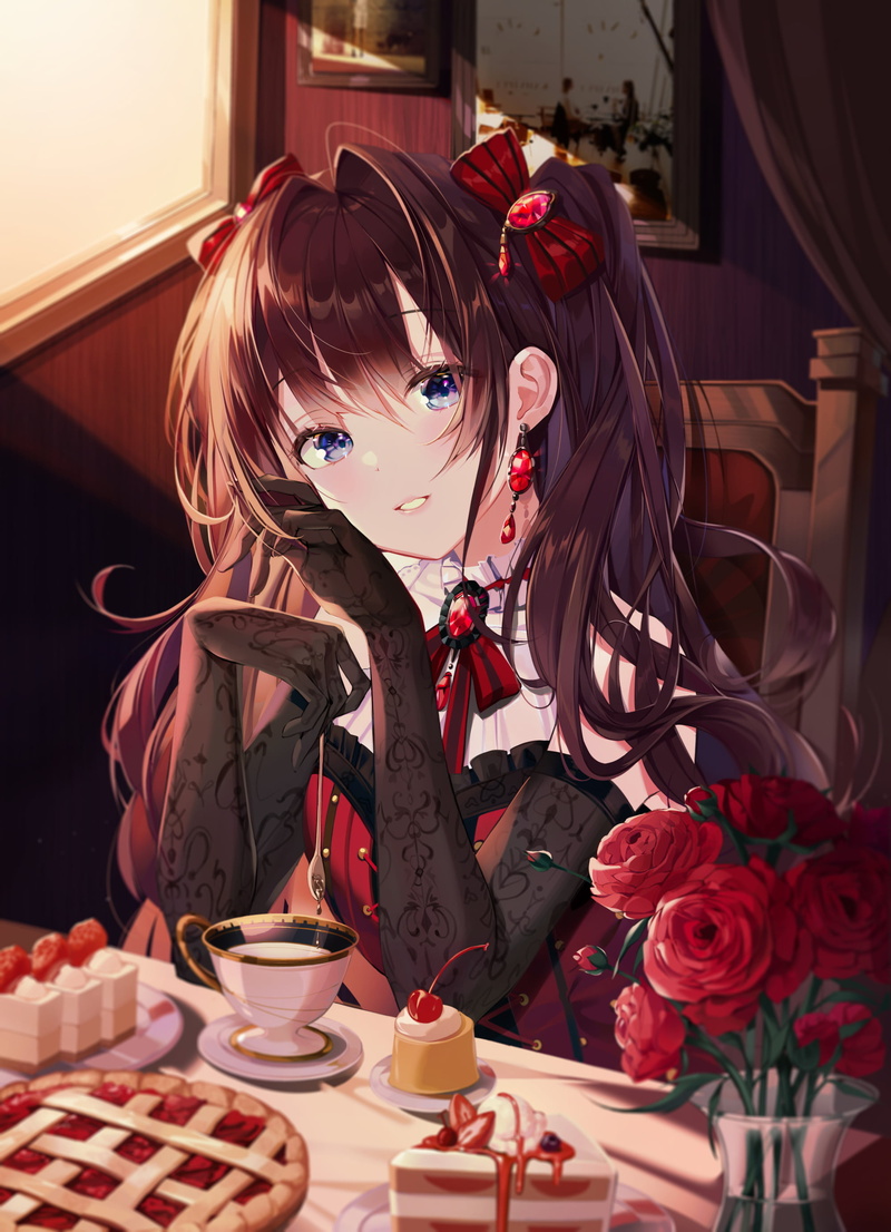 2K, anime, cake, Ichinose Shiki, anime girls, coffee, buri (retty9349)