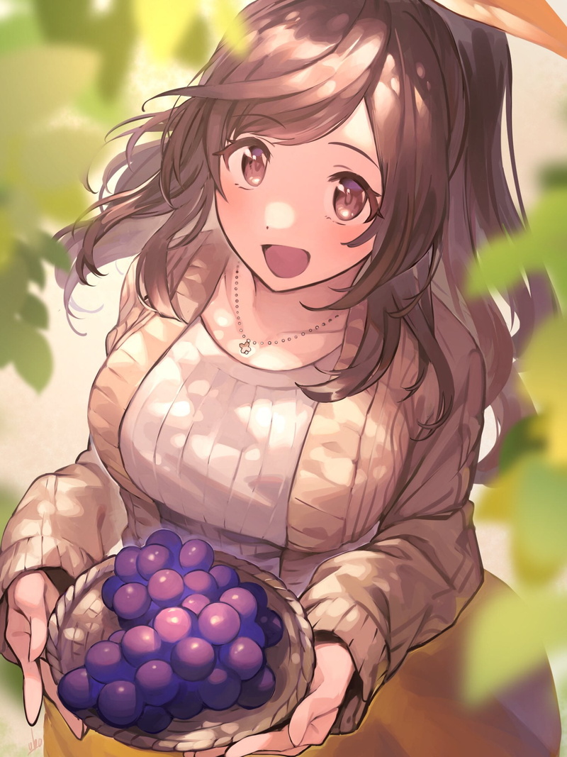 anime girls, grapes, smiling, Kogane Tsukioka, 1080P, The Idolmaster: Shiny Colors