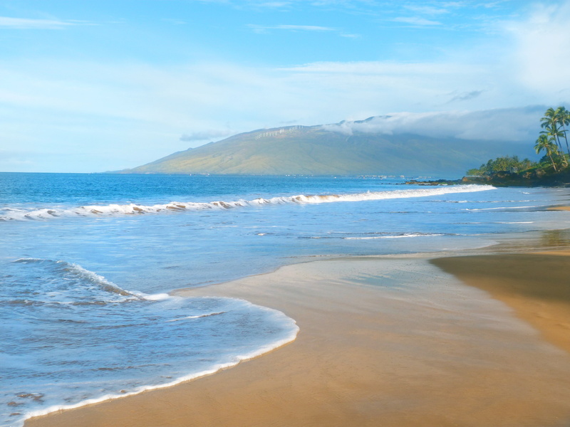 coastline, summer, pacific ocean, sea, near, outdoors, 4K, hawaii beach, non-urban scene, land, day, get away, kamaole beach, mountain, ocean, tranquil scene