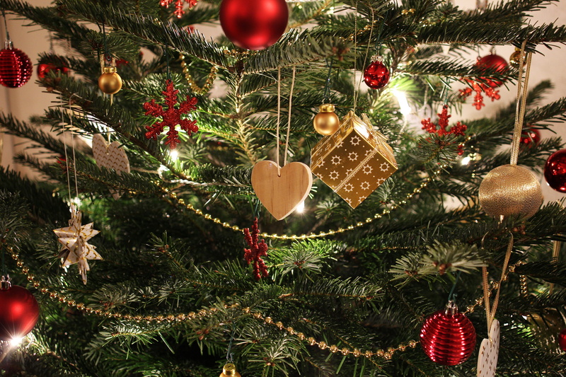 indoors, christmas tree, coniferous tree, red, tree decorations, ball, christmas decoration, hanging, advent, plant, weihnachtsbaumschmuck, golden, close-up