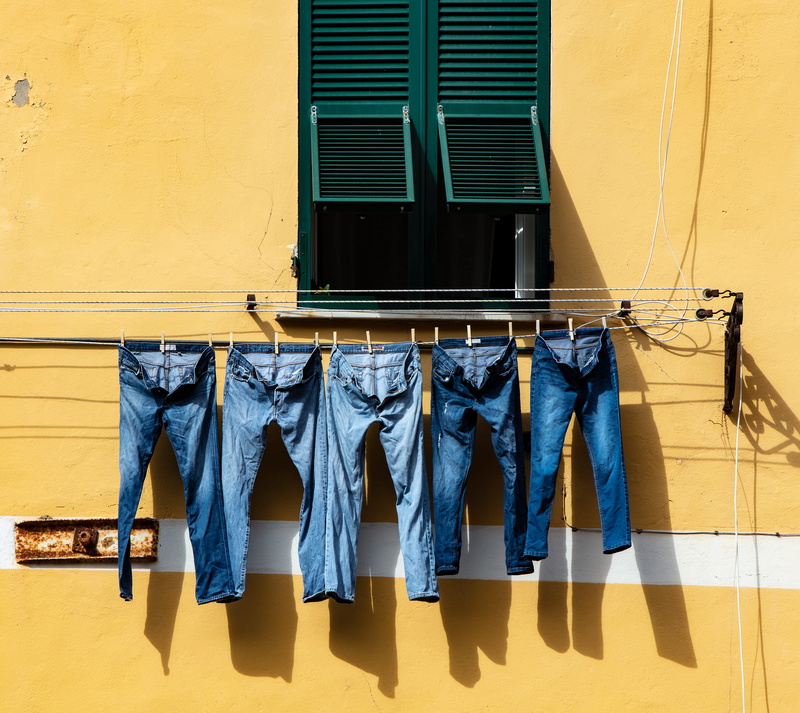 drying, day, near, pants, facade, architecture, window, wall, blind, manarola, shutter, five, yellow, side by side, shadow, denim, built structure, building