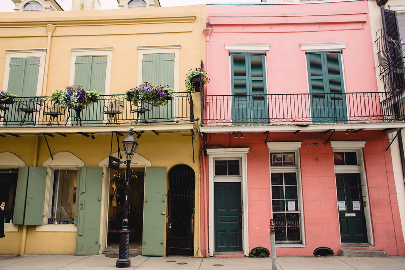 plant, home decor, architecture, shutter, balcony, window, residential district, building, outdoors, curtain, colorful, arch, city, facade, new orleans