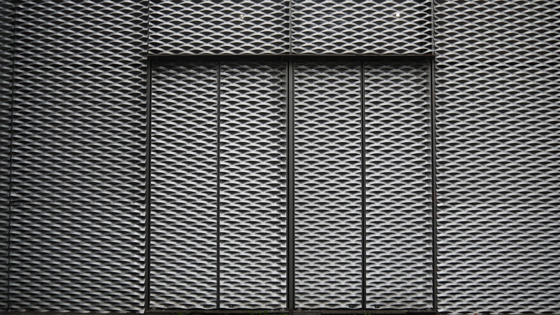 no people, window shade, backgrounds, concrete, city, metal, indoors, built structure, close-up, abstract, brick, wall, protection, museum, black, home decor