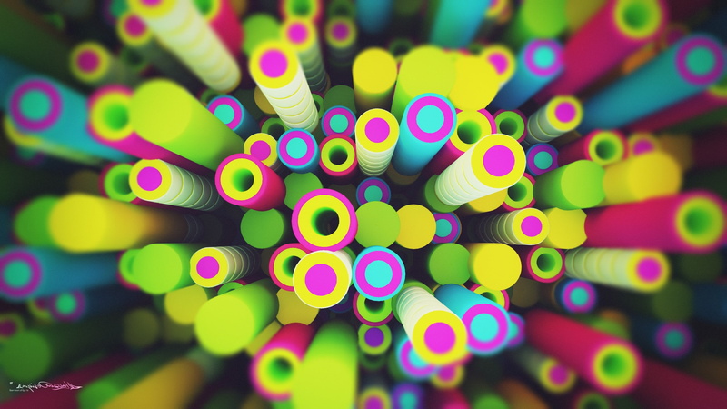 2K, lacza digital art abstract sphere circle colorful pipes 3d